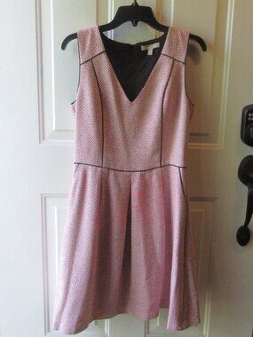 Banana Republic Pink, white, and black tweed fit and flare dress size 6 Tall